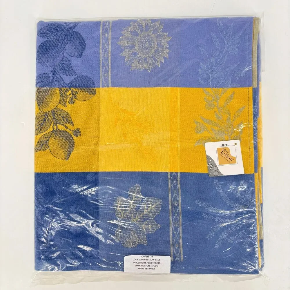 La Maisonnette French Provencal Yellow Blue Tablecloth 70x70